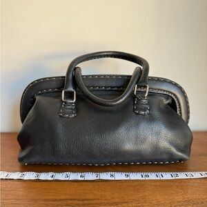 Fendi Vintage Selleria Black Pebbled leather handbag purse -